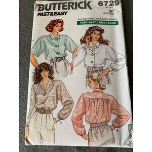 Butterick 6729 1980s Sewing Pattern Blouse Sizes 8 10 12 Uncut Retro
